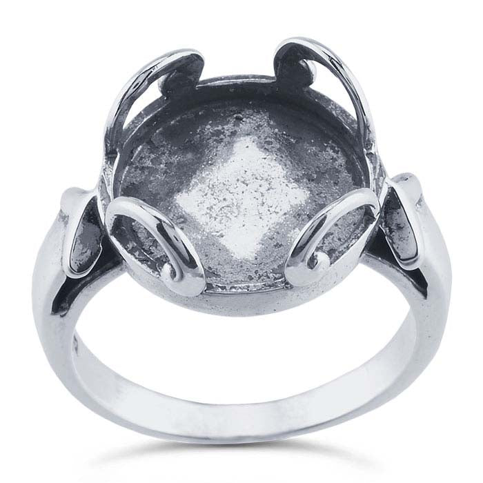 Sterling Silver Swirl Accent 12mm Round Ring Mounting