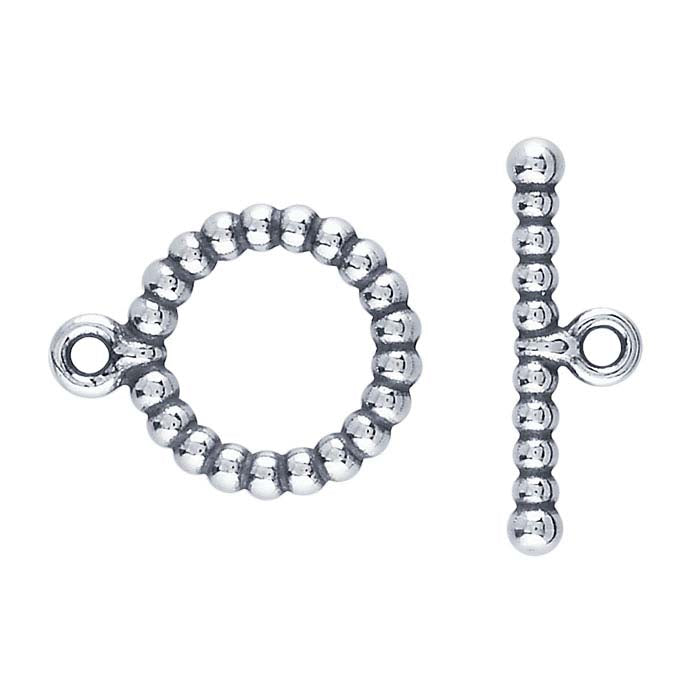 Sterling Silver Oxidized Beaded Toggle Clasp