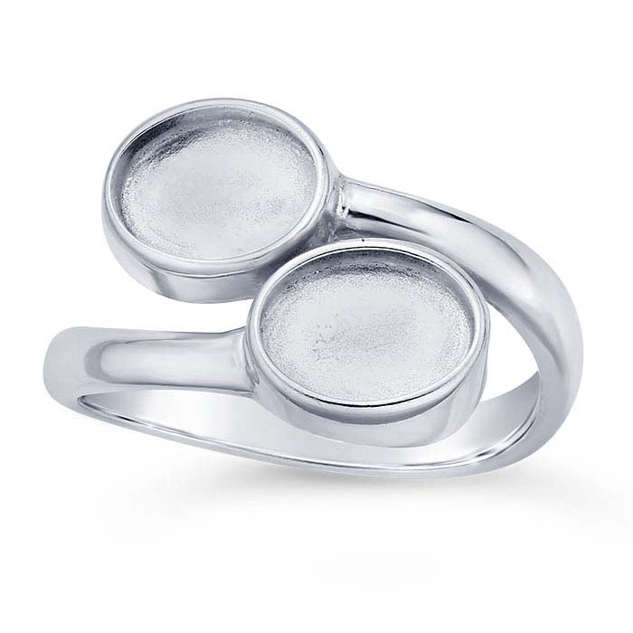 Sterling Silver Bypass x Oval Cabochon Ring Mounting