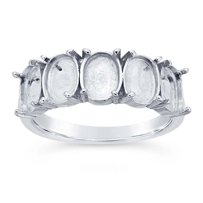 Sterling Silver Five-Stone 6 x Oval Cabochon Ring Mounting