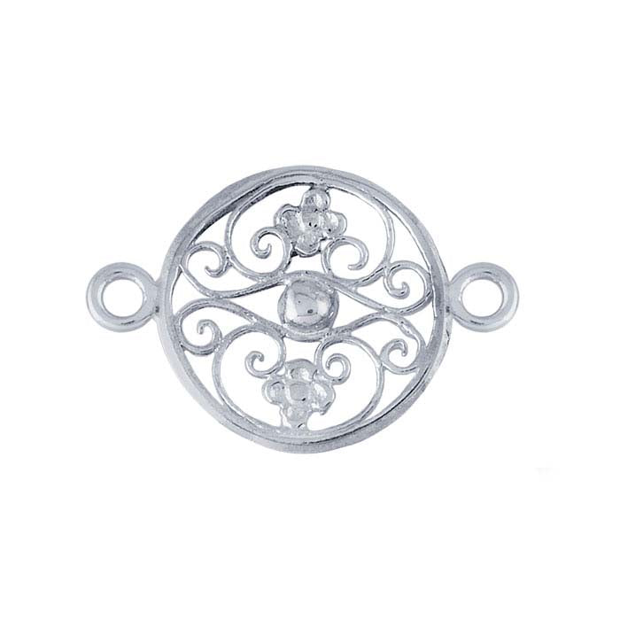 Sterling Silver Filigree Floral Round Link Component