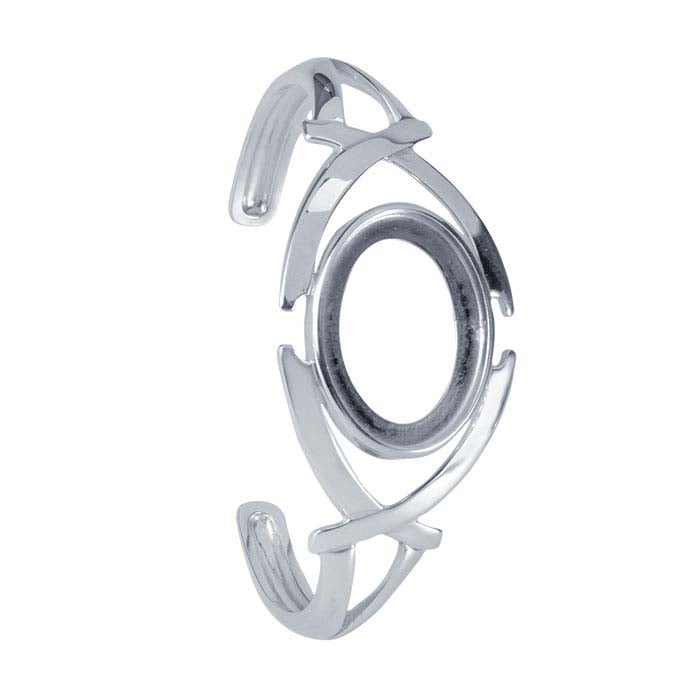 Sterling Silver 25 x Oval Criss-Cross Cuff Bracelet Mounting