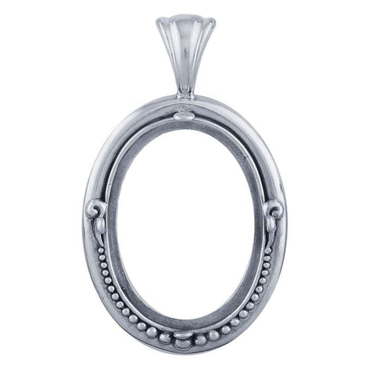 Sterling Silver 30 x Beaded Oval Cameo or Cabochon Pendant Mounting