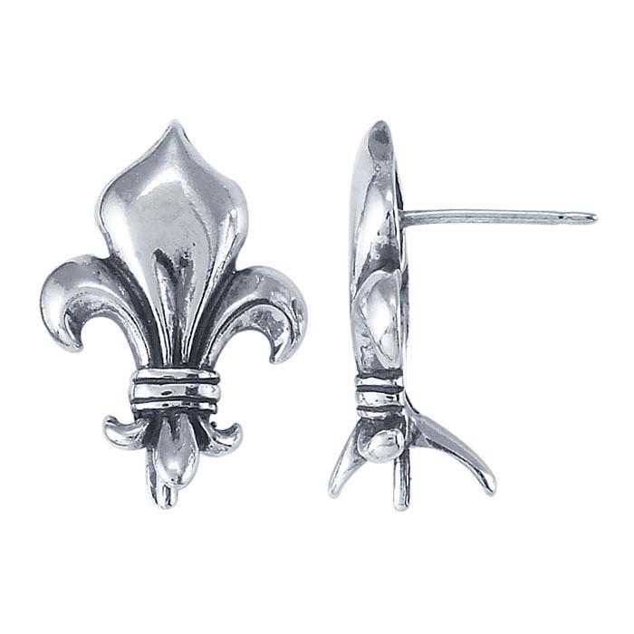 Sterling Silver Fleur-de-Lis Pearl Post Earring Mounting