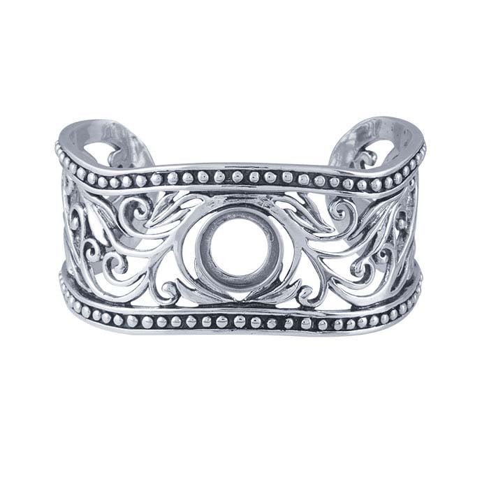 Sterling Silver Round Beaded Filigree Cuff Bracelet Mounting