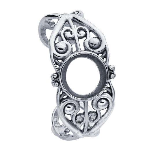 Sterling Silver Round Filigree Cuff Bracelet Mounting