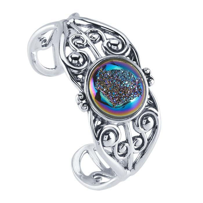 Sterling Silver Round Filigree Cuff Bracelet Mounting