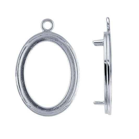 Sterling Silver 30 x Oval Cameo or Cabochon Pendant Mounting, 4-Prong