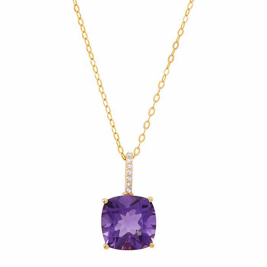 14K Yellow Gold Amethyst- & Diamond-Set Necklace