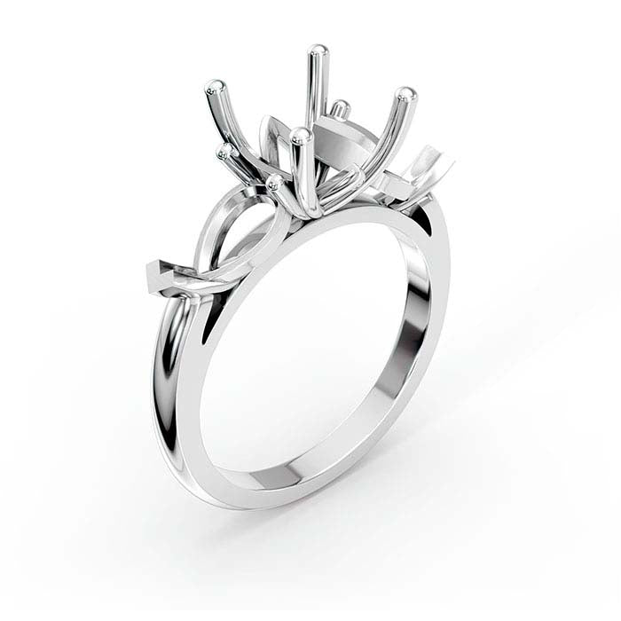 18K White Gold Round & Pear Stone Ring Mounting