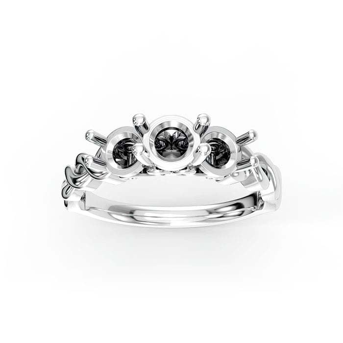 14K White Gold Round Three Stone Ring Mounting