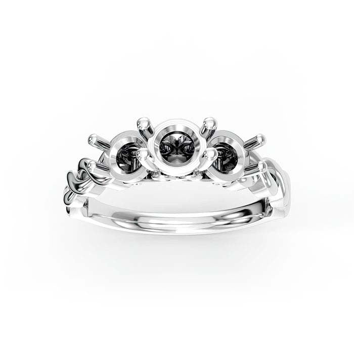14K White Gold Round Three Stone Ring Mounting