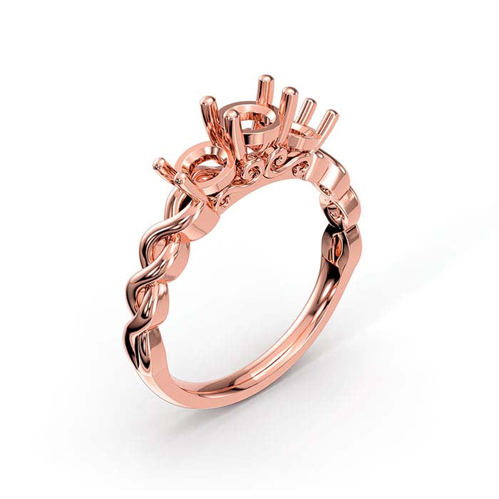 18K Rose Gold Round Three Stone Ring Mounting