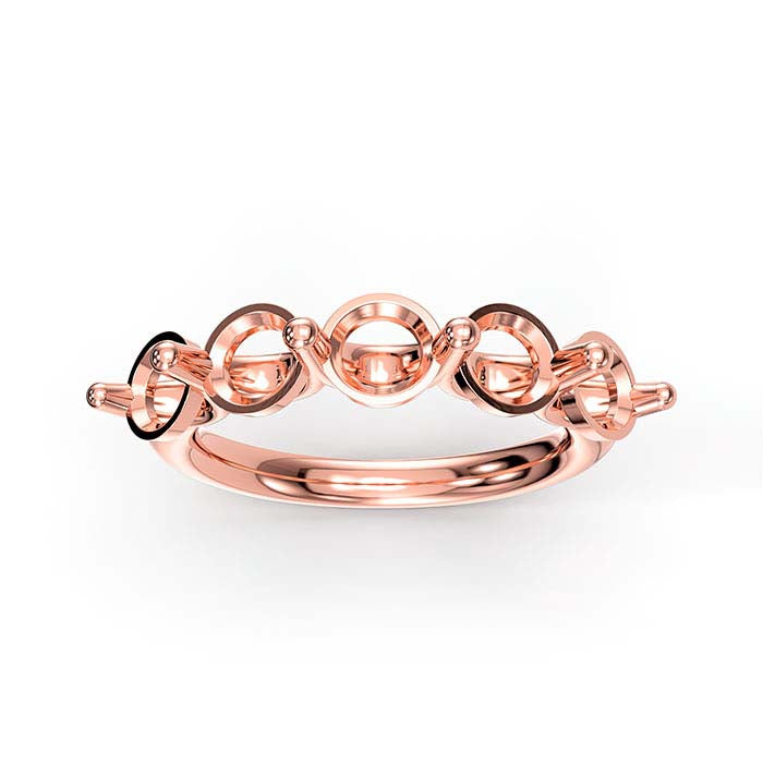 14K Roségold 5mm Rund Fünf-Stein Ringfassung