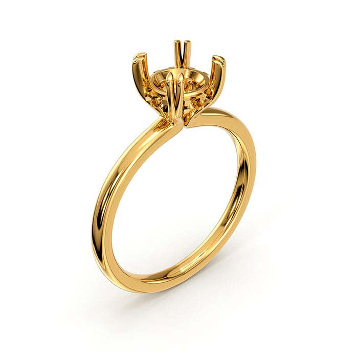 14K Yellow Gold 6.5mm Round Halo Double-Prong Stone Ring Mounting