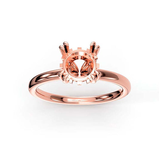 18K Rose Gold 6.5mm Round Halo Double-Prong Stone Ring Mounting