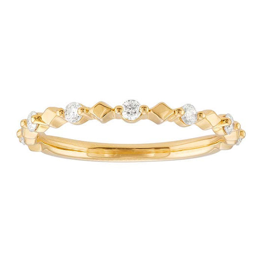 14K Yellow Gold Plated Sterling Silver Diamond-Set Stacking Ring