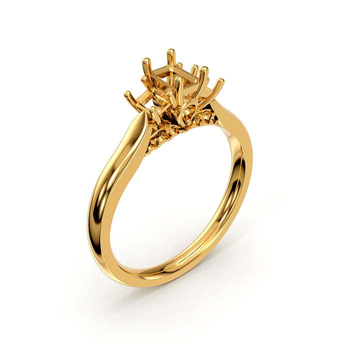 14K Yellow Gold Emerald-Cut & Round Multi Stone Ring Mounting