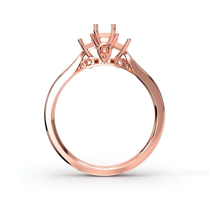 18K Rose Gold Emerald-Cut & Round Multi Stone Ring Mounting