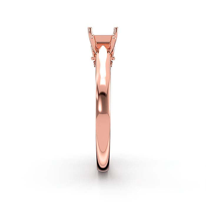 18K Rose Gold Emerald-Cut & Round Multi Stone Ring Mounting