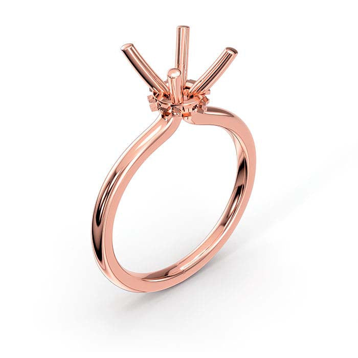 14K Rose Gold 6.5mm Round Halo Stone Ring Mounting