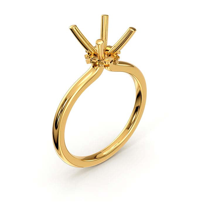 18K Yellow Gold 6.5mm Round Halo Stone Ring Mounting