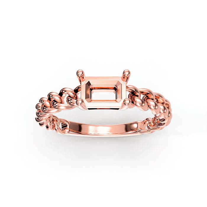 14K Rose Gold 7 x 5mm Emerald-Cut Stone Ring Mounting