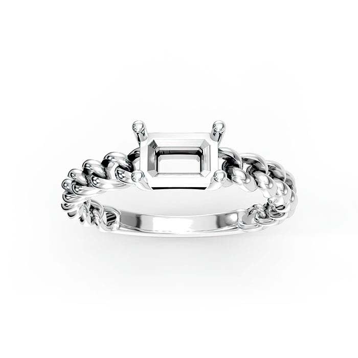 14K White Gold 7 x 5mm Emerald-Cut Stone Ring Mounting