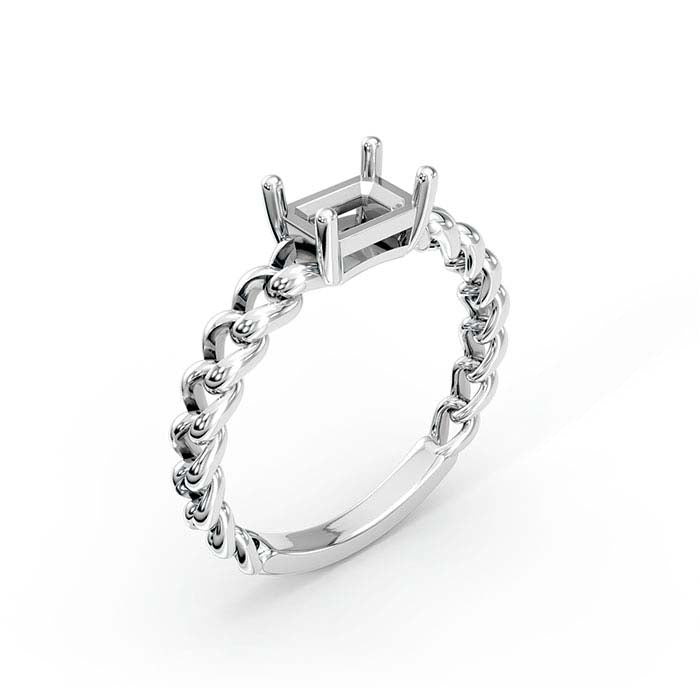 14K White Gold 7 x 5mm Emerald-Cut Stone Ring Mounting