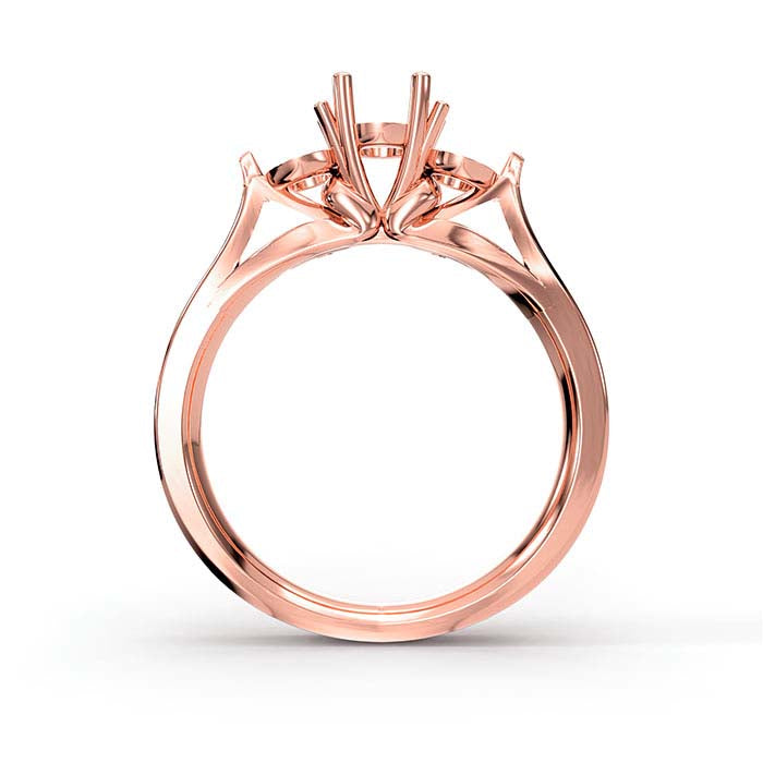 14K Rose Gold Round & Oval Stone Ring Mounting