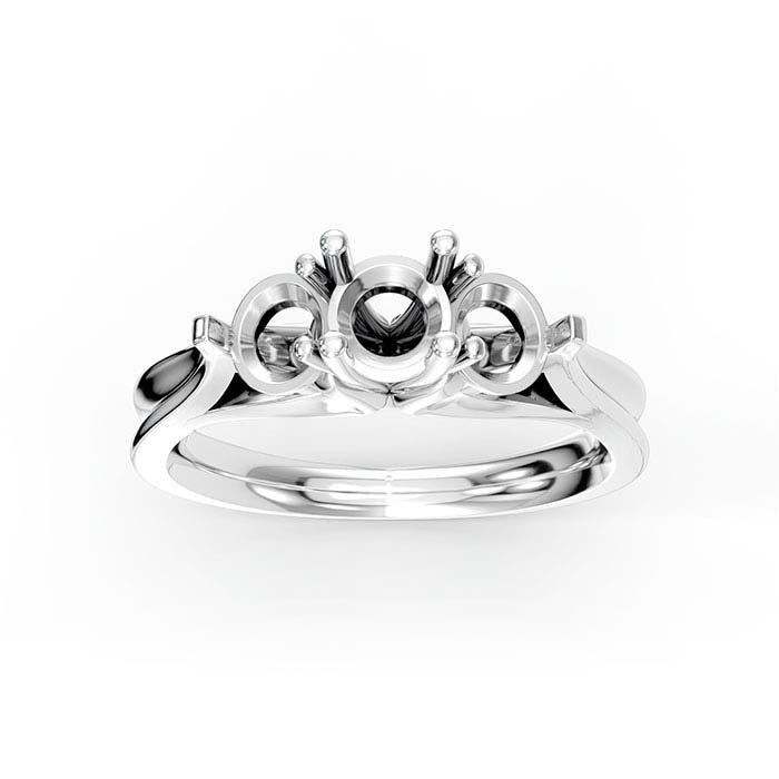 خاتم تركيب حجر دائري وبيضاوي من الذهب الأبيض عيار 18 قيراط