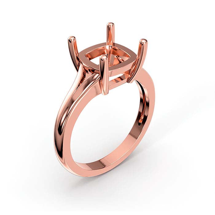 14K Rose Gold 9mm Cushion Solitaire Stone Ring Mounting