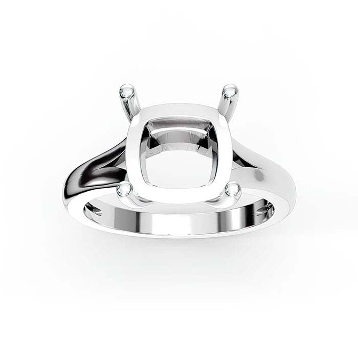 Montatura per anello solitario con pietra a cuscino da 9 mm in oro bianco 18K