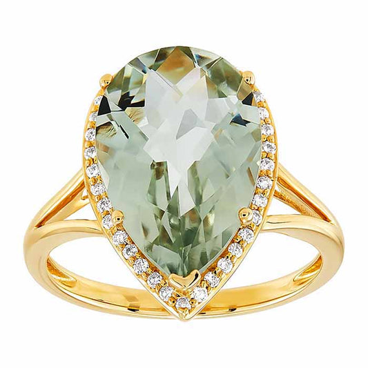 10K Yellow Gold Green Amethyst- & Diamond-Set Ring