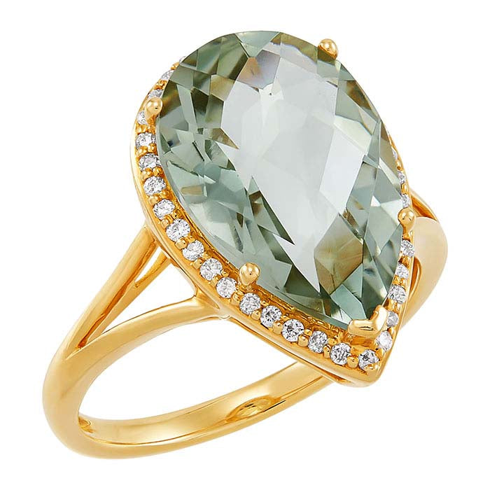 10K Yellow Gold Green Amethyst- & Diamond-Set Ring