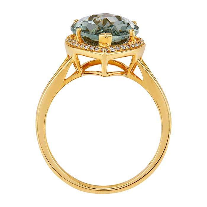 10K Yellow Gold Green Amethyst- & Diamond-Set Ring