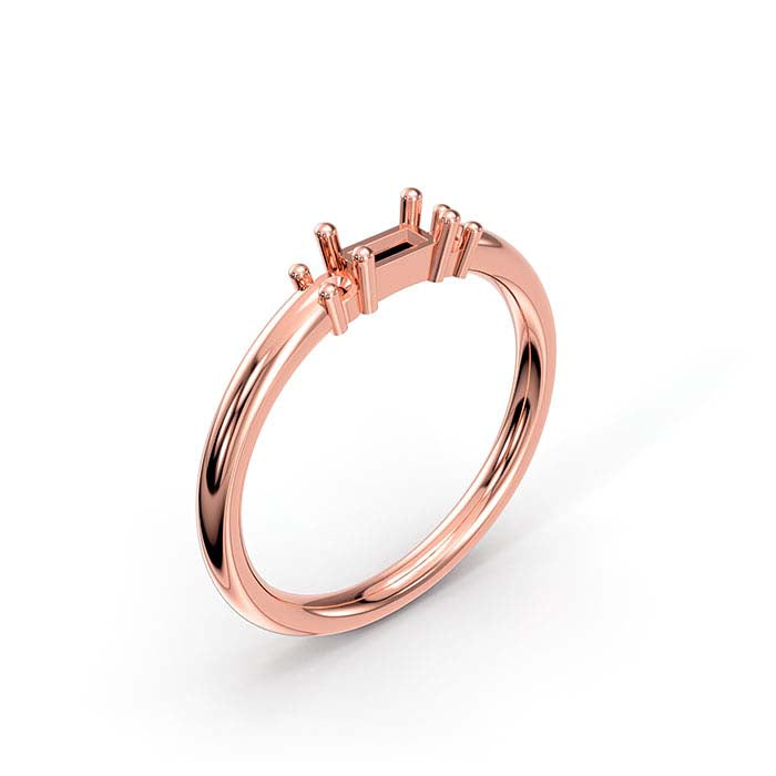 14K Rose Gold Baguette & Round Stone Ring Mounting