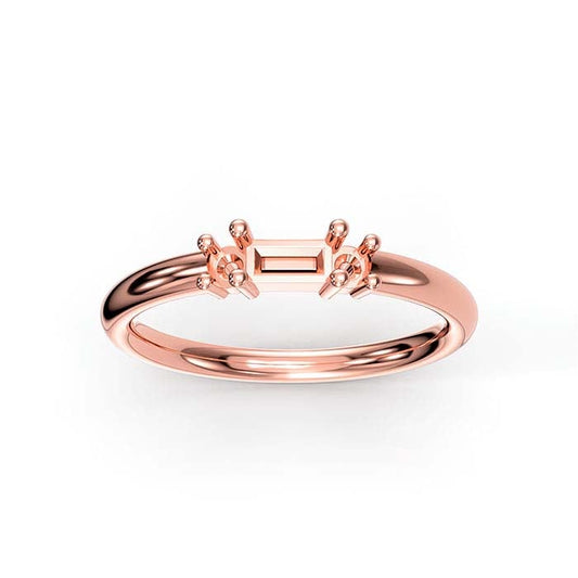 18K Roségull Baguette- og Rundt Stenringfeste