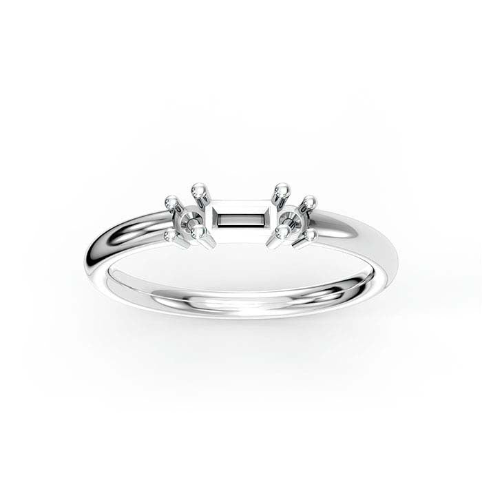 18K White Gold Baguette & Round Stone Ring Mounting