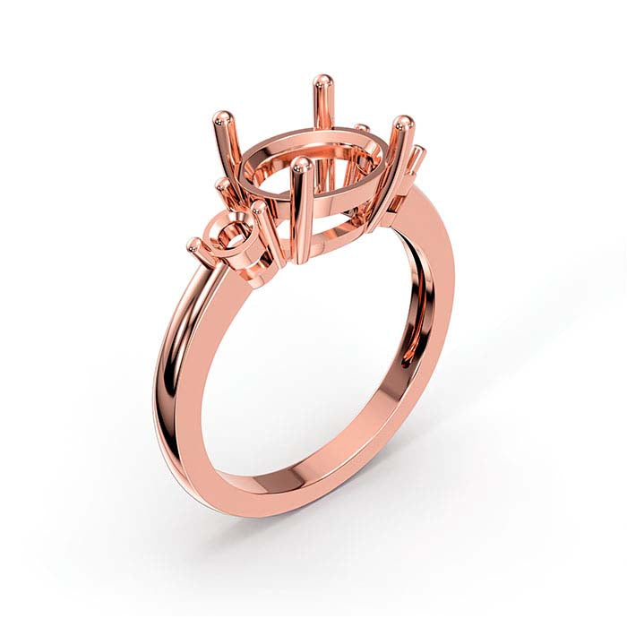 14K Rose Gold Oval & Round Stone Ring Mounting