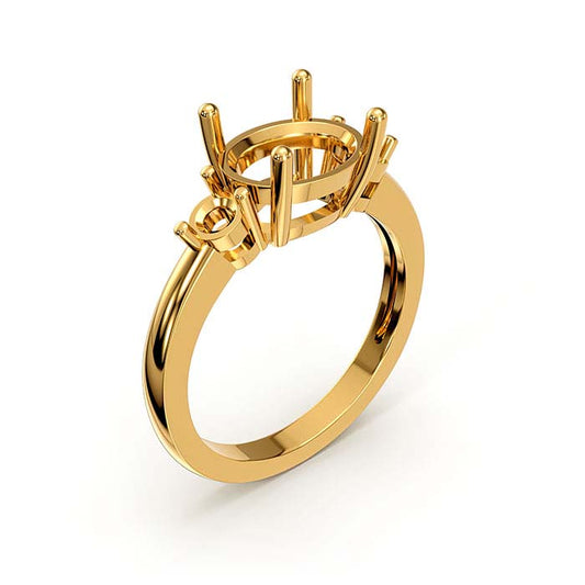 14K Yellow Gold Oval & Round Stone Ring Mounting