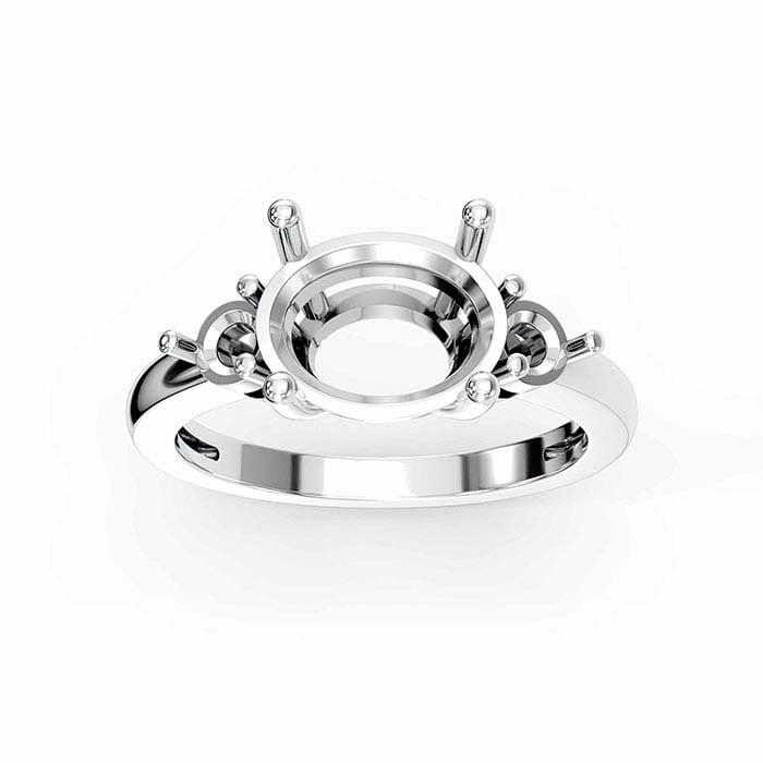 18K White Gold Oval & Round Stone Ring Mounting