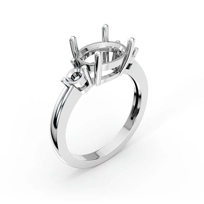 18K White Gold Oval & Round Stone Ring Mounting