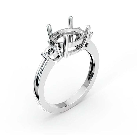 18K White Gold Oval & Round Stone Ring Mounting