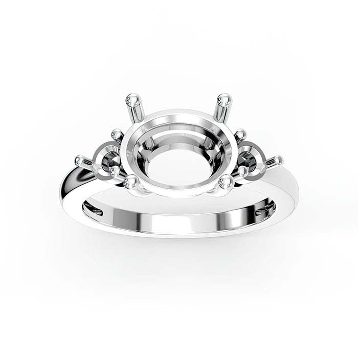 18K White Gold Oval & Round Stone Ring Mounting