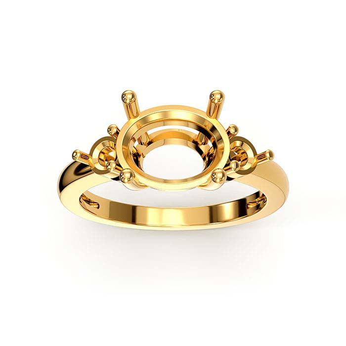 18K Yellow Gold Oval & Round Stone Ring Mounting