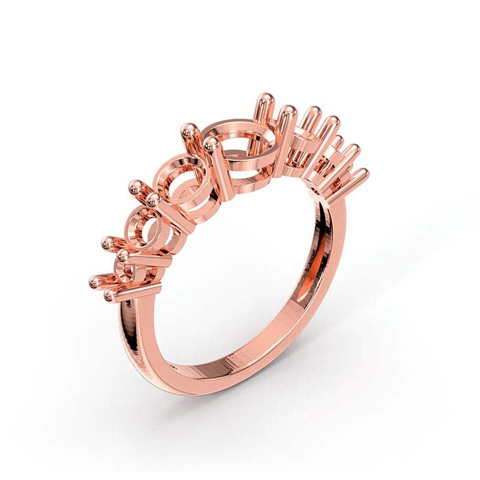 14K Roségold Rund Sieben-Stein Ringfassung
