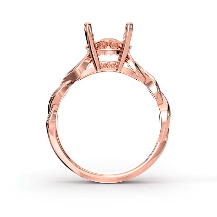 14K Rose Gold 8.5mm Round Halo Stone Ring Mounting