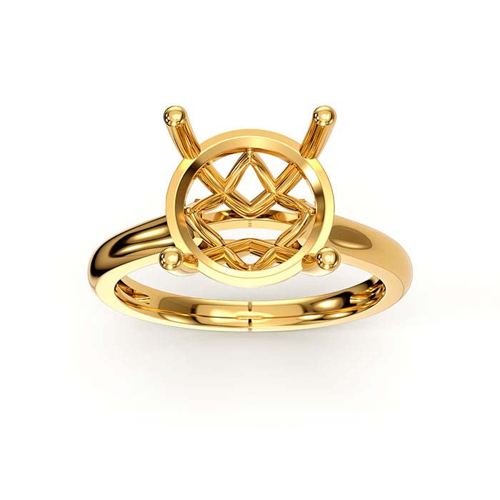 18K Żółte Złoto 9mm Okrągły Koszykowy Montaż Pierścionka z Kamieniem Solitaire