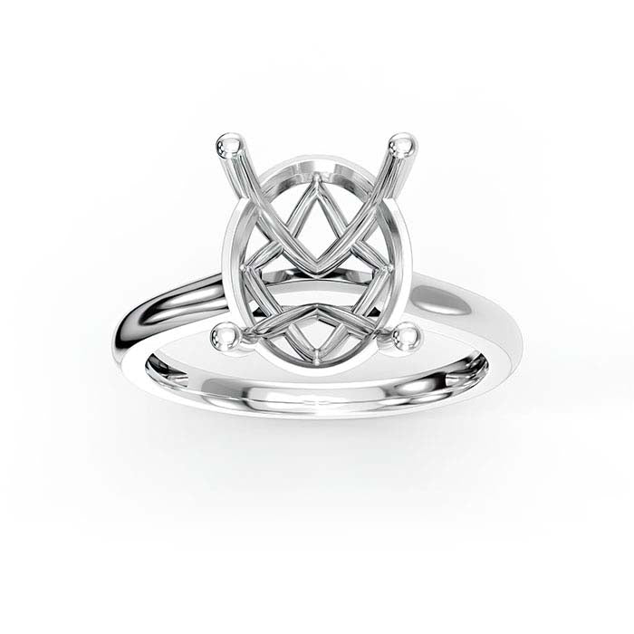 14K White Gold 10 x 8mm Oval Basket Solitaire Stone Ring Mounting